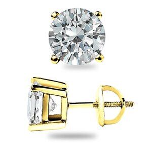 4 CT Round Cut Moissanite FL/D Stud Earrings 14K Yellow Gold 8mm Screw Back New